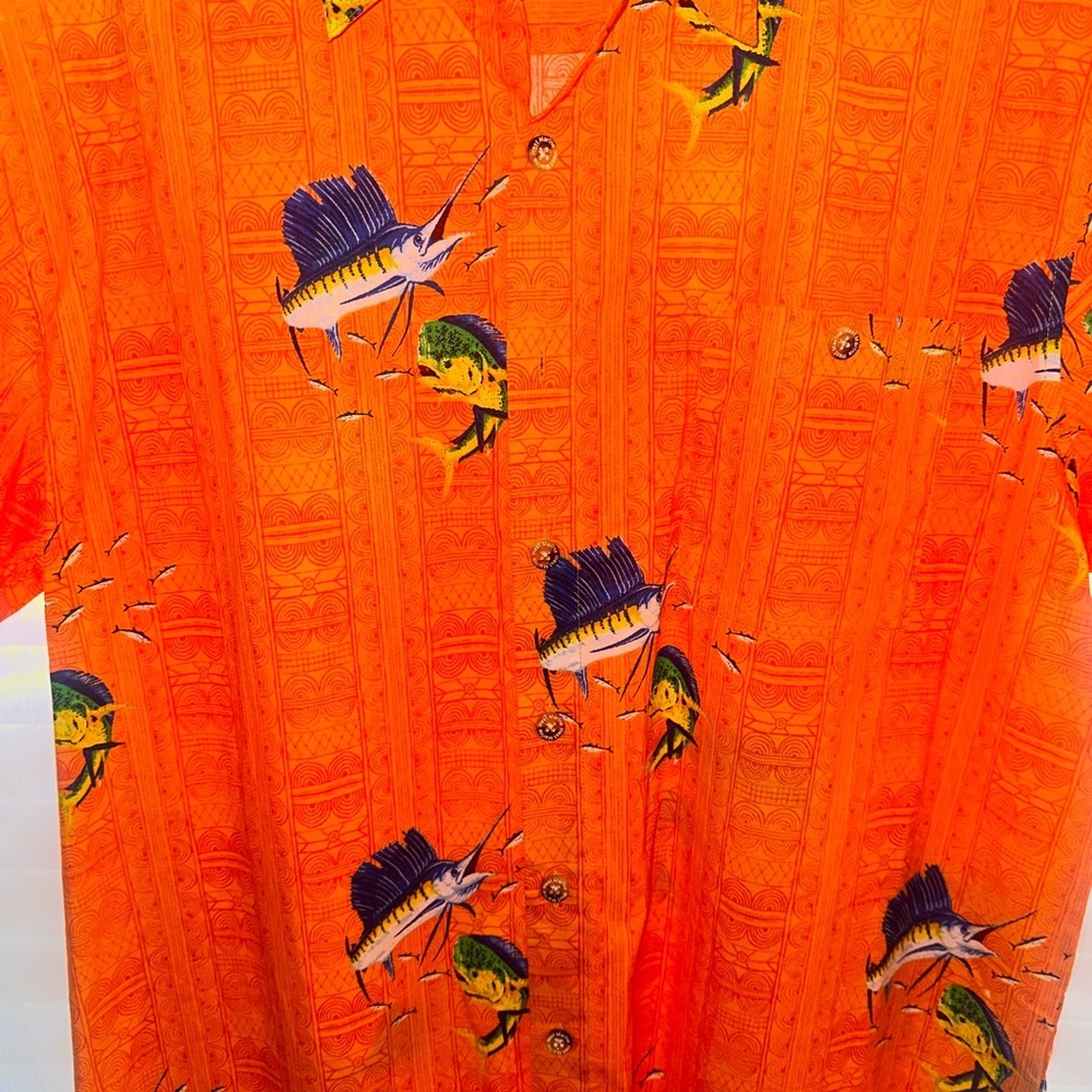 West Marine Men's Shirt Button Front Orange Size XL Fish S/S Limited Edition - Picture 3 of 7